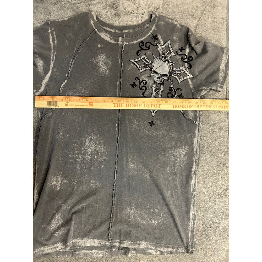 Affliction Live Fast Mens Gray Skull Cross Graphic T-Shirt Acid Wash Size L. 52 - Picture 4 of 5